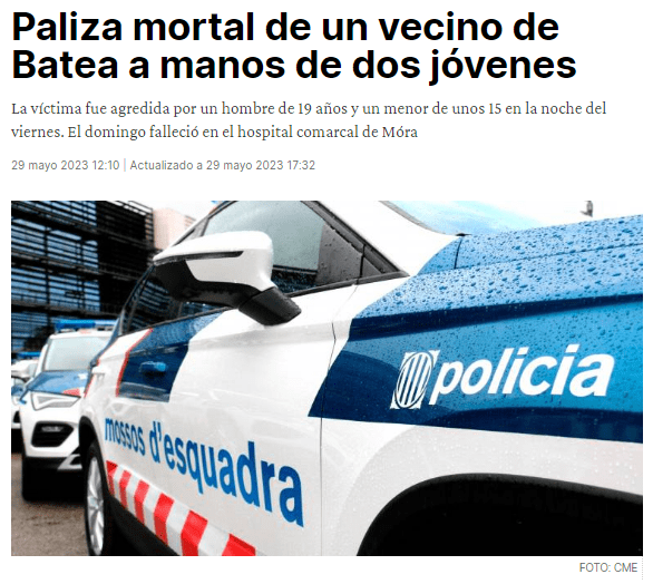 Paliza mortal de un vecino de Batea a manos de dos jóvenes
