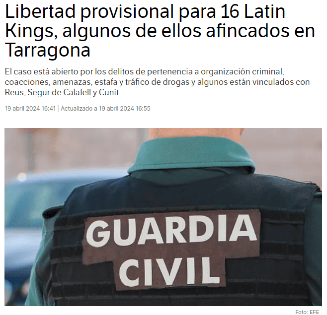 Libertad provisional para 16 Latin Kings, algunos de ellos afincados en Tarragona
