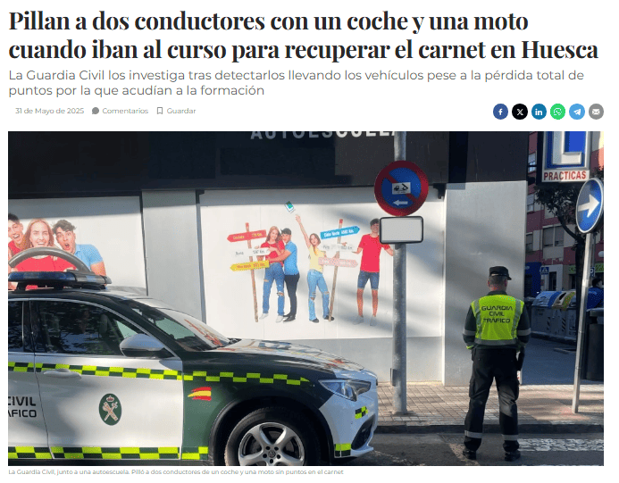Pillan a dos conductores con un coche y una moto cuando iban al curso para recuperar el carnet en Huesca