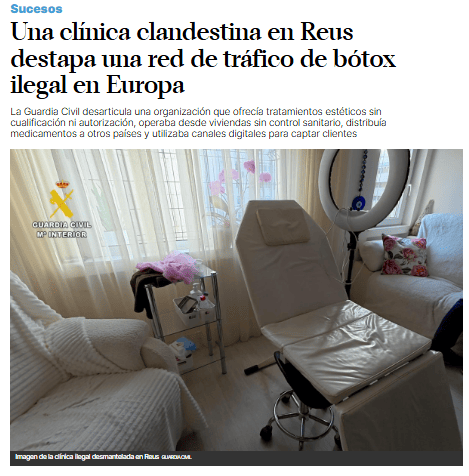Una clínica clandestina en Reus destapa una red de tráfico de bótox ilegal en Europa