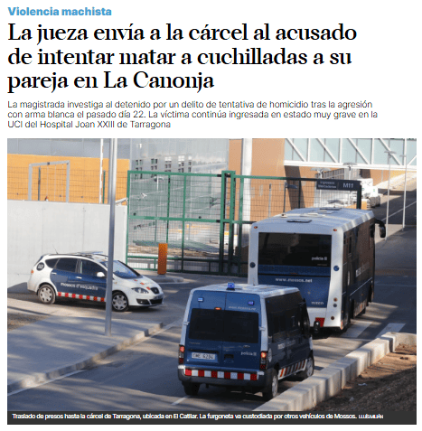Violencia machista. La jueza envía a la cárcel al acusado de intentar matar a cuchilladas a su pareja en La Canonja.